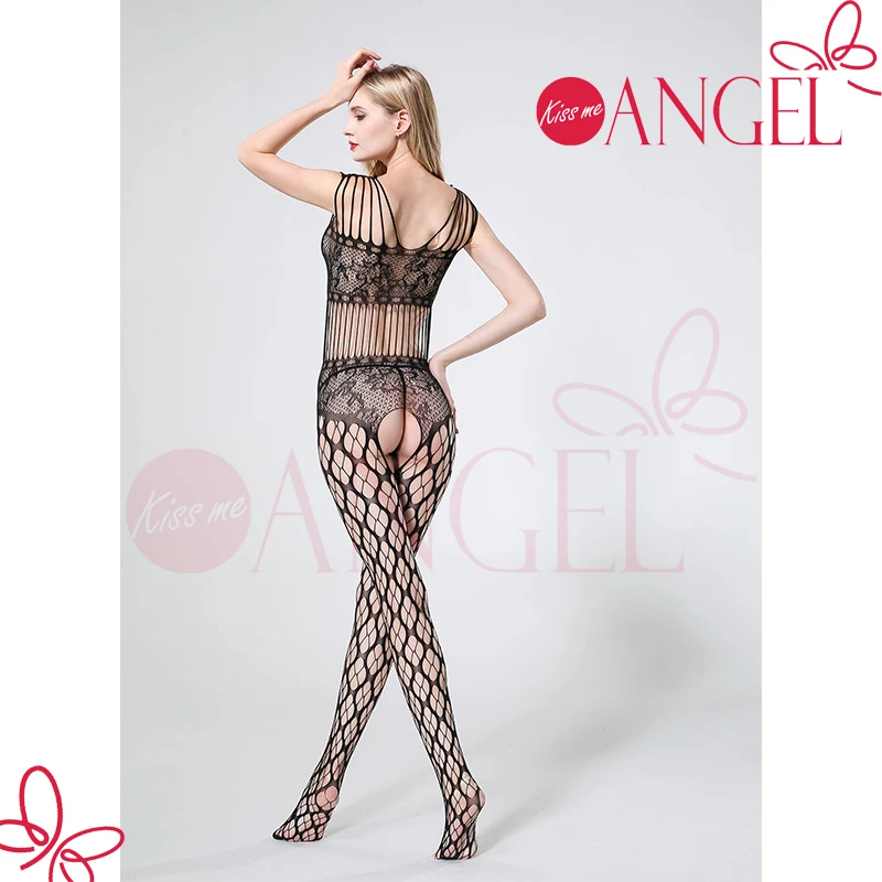 KISS ME ANGEL new latest design many straps open crotch hollow out see through large-mesh sexy fishnet nylon pantyhose tights fo