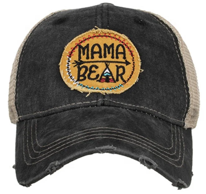 6 panel cotton denim and mesh embroidery distressed washed camper camping cap snap back hat