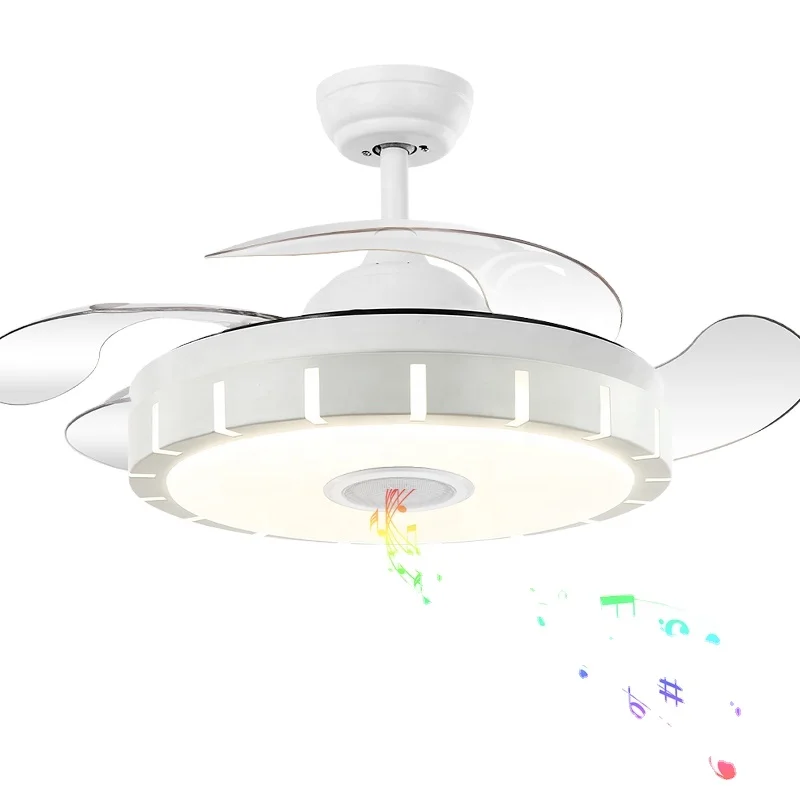 741AS  Ceiling fan with LED light 36W 110v DC motor with Speaker 3 color with memory retractable blades 6 speeds remote control