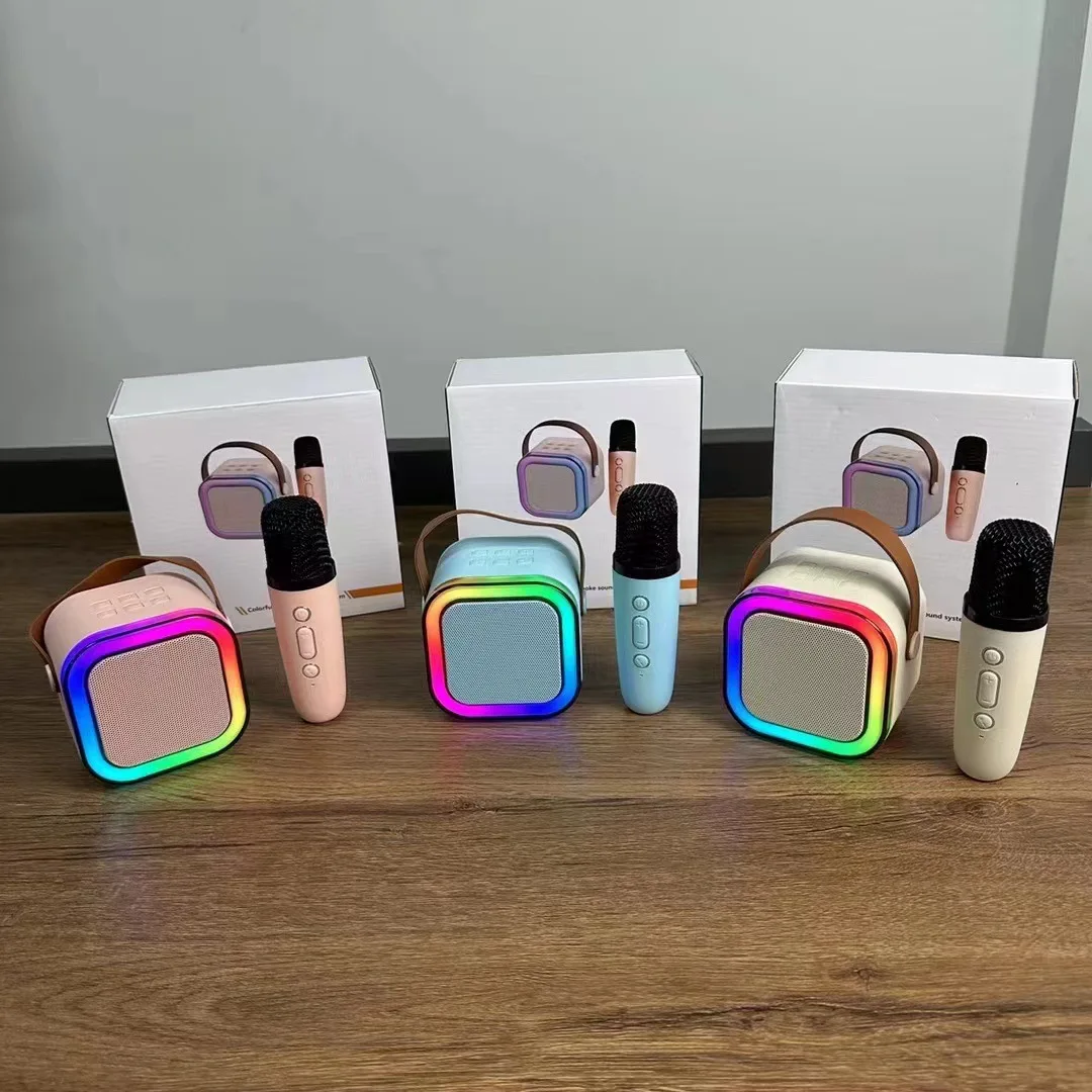 Portable Wireless Speaker LED Light K12 Audio Microphone Karaoke Speaker Bluetooth Wireless Microphone