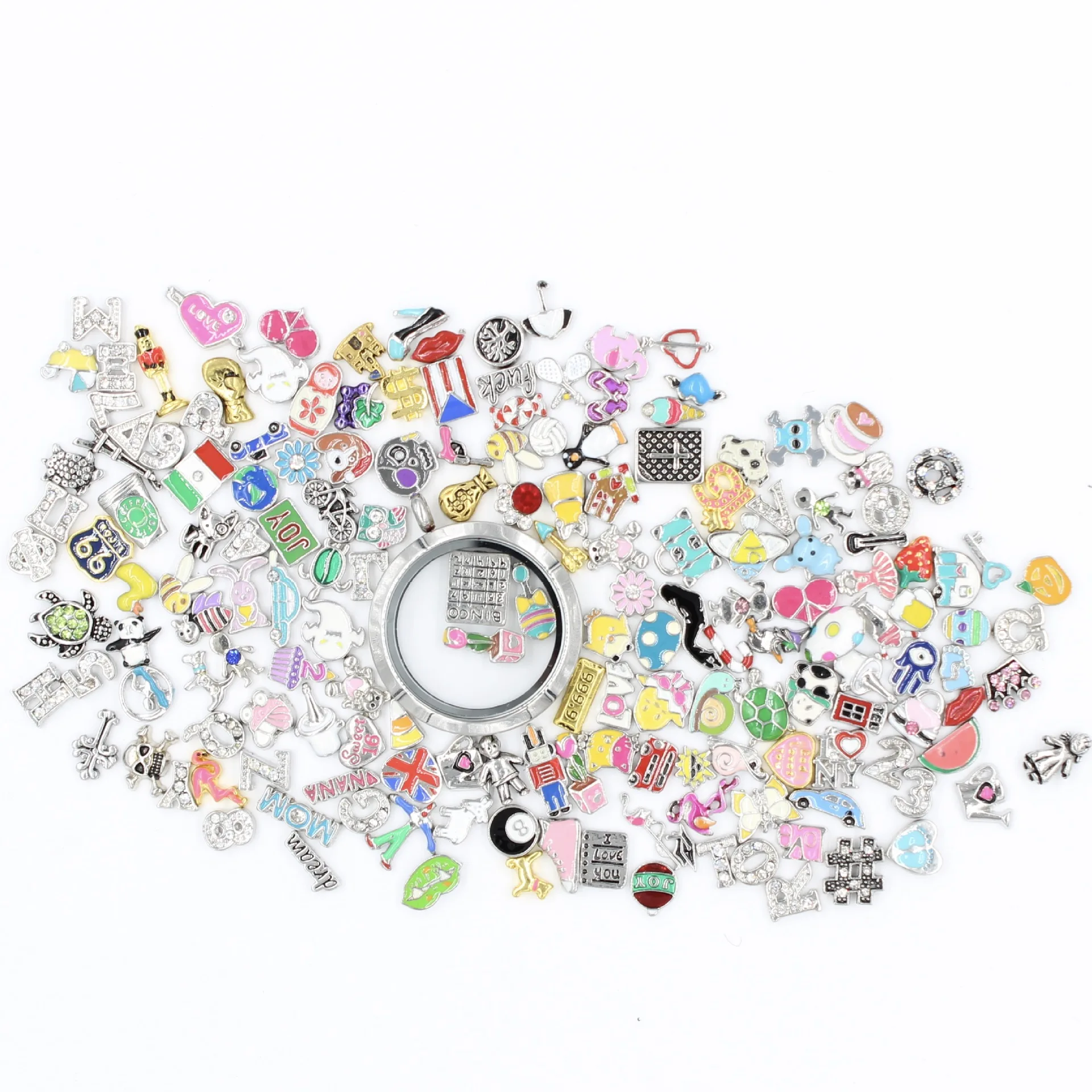50pcs/bag Personalised Floating Pendant Charms for Lockets Necklace Jewelry