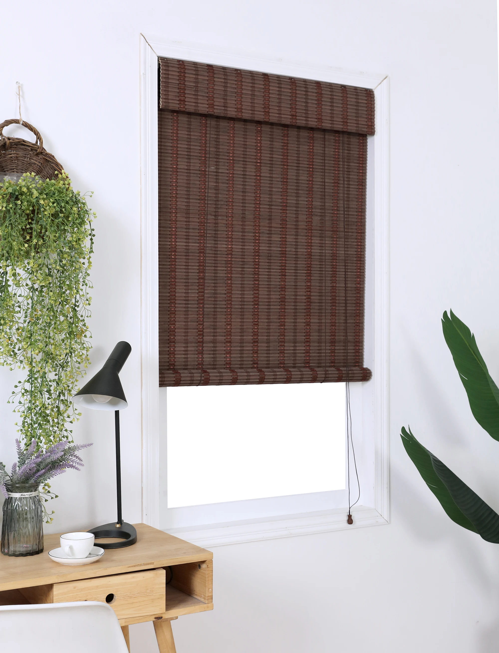 Window Sunscreen shutter Fabric Horizontal Slat Bamboo Roller Roll Up Blinds