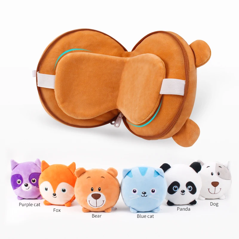Anime Design Doll Shaped Toy Bear Plush Travel Neck Camping With Eye Mask Pillow For Adults Kids