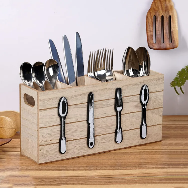 eco friendly wood cutlery box  wooden cutlery organiser stand for spoon knife fork spatula