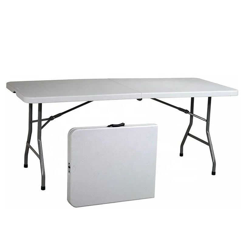 6 Foot Folding Table Portable Plastic Table With Handle Fold-in-Half Folding Table
