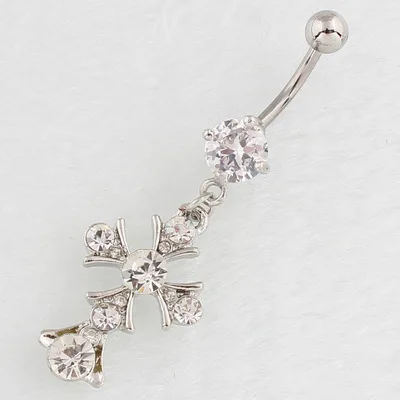 Allergy prevention piercing jewelry cross diamond insert navel nail metal medical stainless steel bend rod navel nail