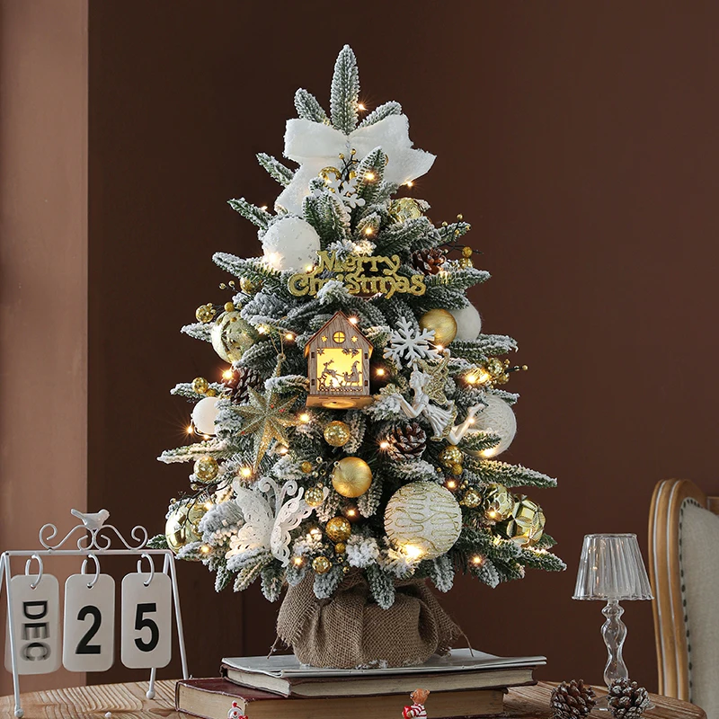 45/60/90cm Artificial Small White PEPVC mini Christmas Tree With Light and decorations