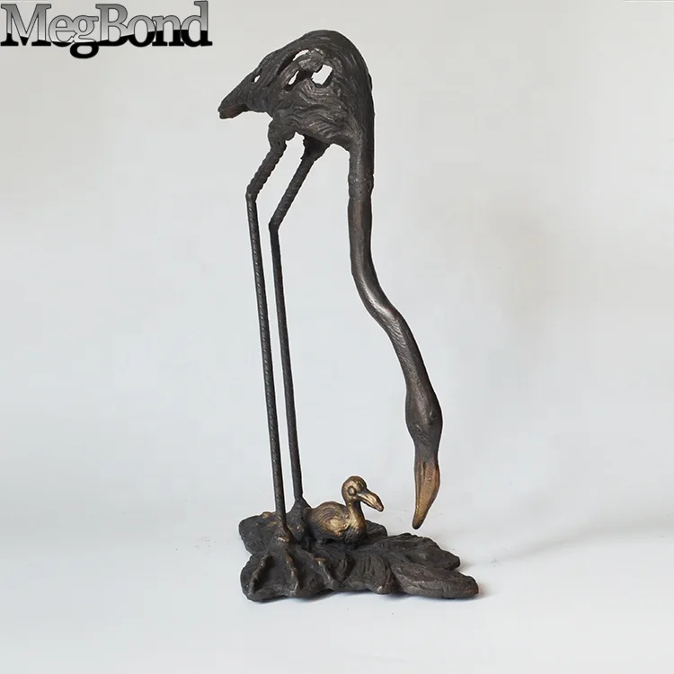 Cast iron antique copper flamingo, high value metal garden decor, latest new garden metal decoration
