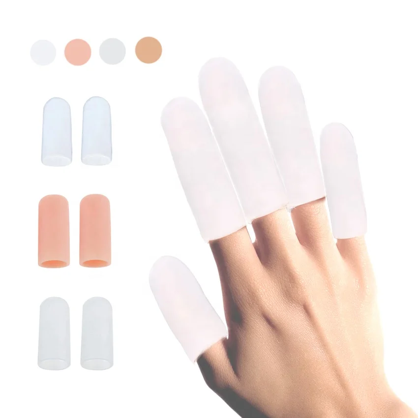 Gel Finger Cots Protector Support Sleeves Great for Trigger Finger, Hand Eczema,Cracking, Arthritis and More(White&Nude)