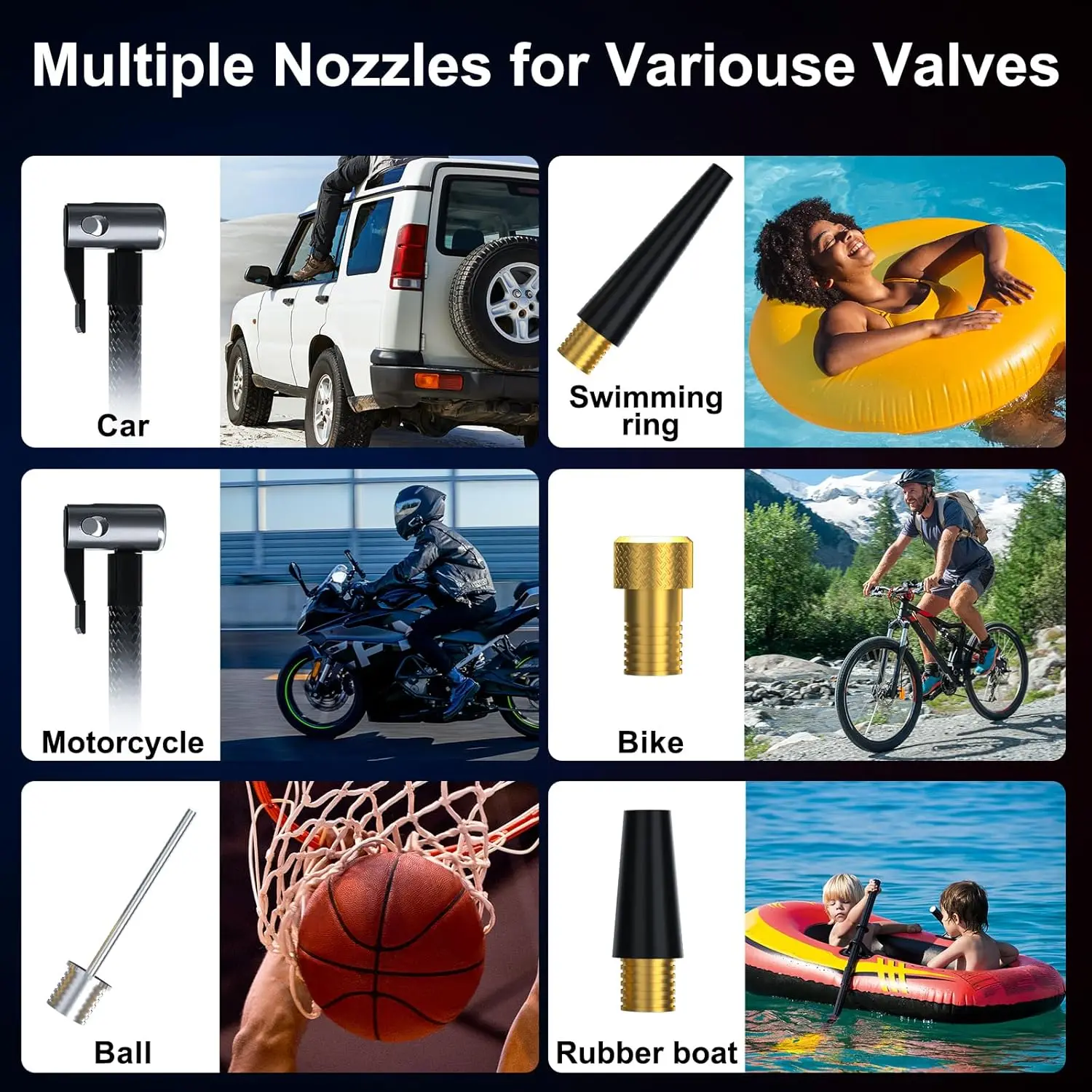 Wireless Tire Air Inflator Portable Air Compressor Electric Air Pump For Car Tire With Power Bank 150PSI 6000mAh Automatic off