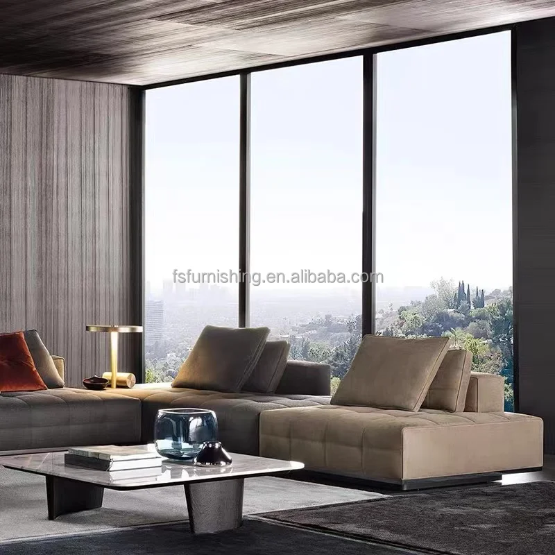 momoda large L shape Modern Italy luxury home living room furniture customize factory fabric double side sofa set