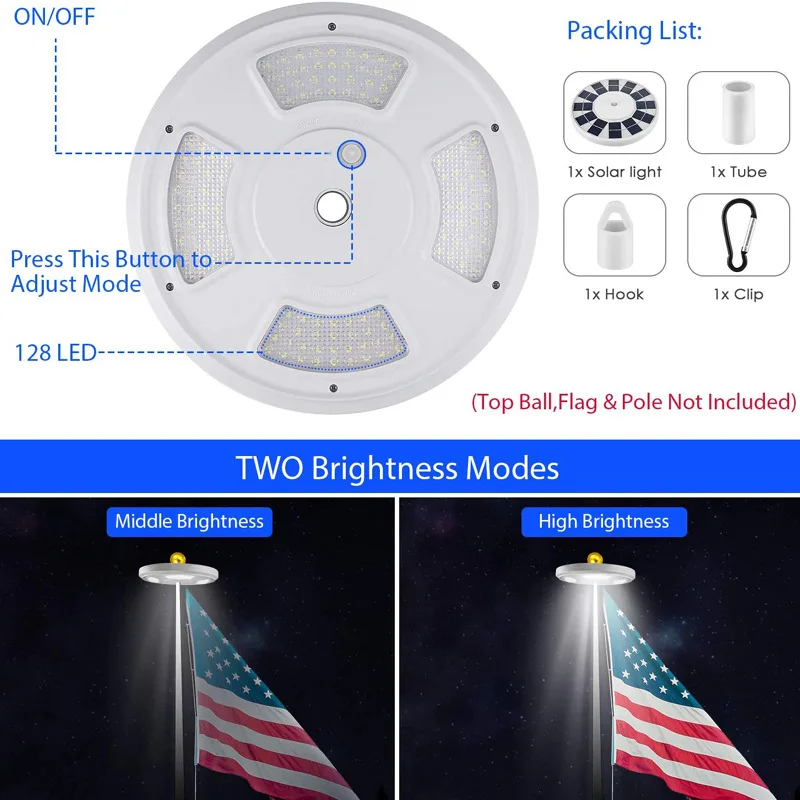 Kanlong Outdoor solar camping light tent  flag  Waterproof LED headlight bead flagpole light combination