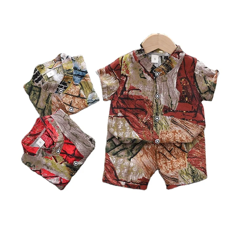 
 Детская рубашка с коротким рукавом и цветочным принтом для мальчиков Новинка Лето 2020 стильная зарубежная Повседневная рубашка для мальчиков Детский комплект корейской версии  