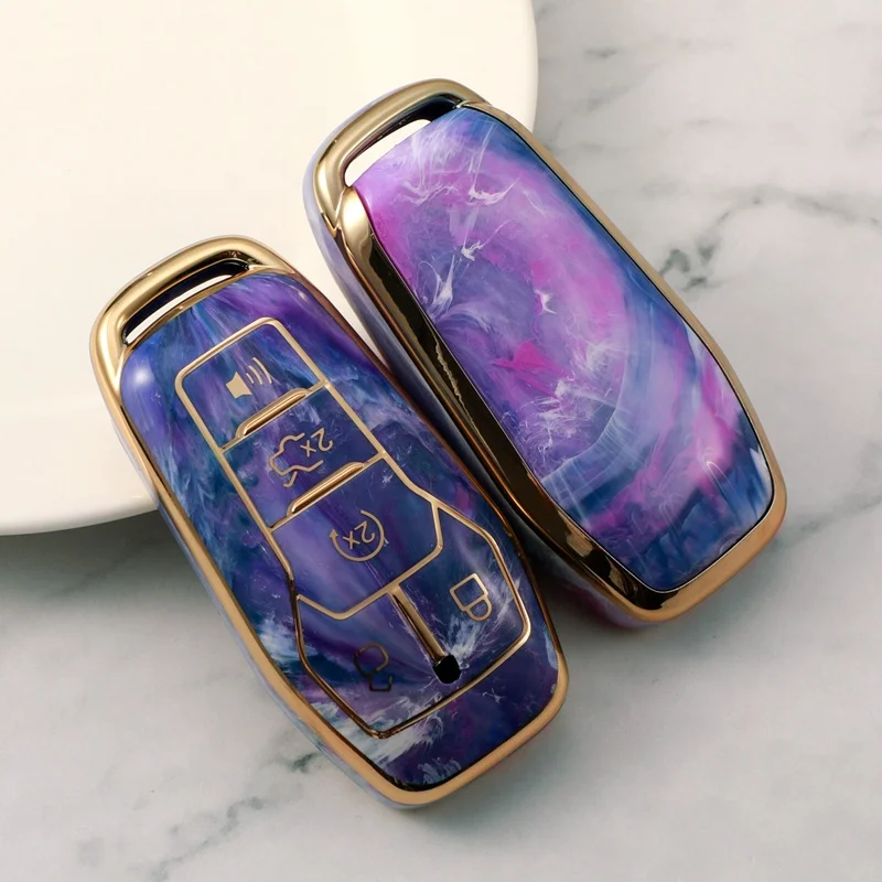 Jade TPU Car Key Case Cover Protector Fob Fit for Ford Fusion Mustang F150 Edge Explorer Lincoln MKZ 5 Buttons Car Key Holder