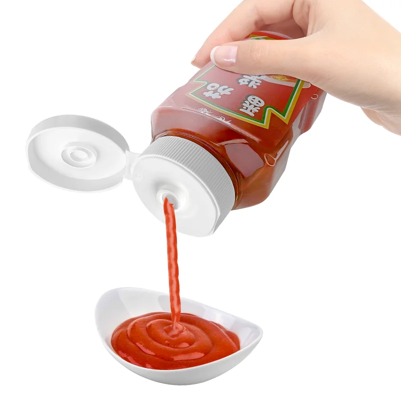 38mm 38/400 Neck Finished Double Wall Plastic Foldable Flip Top Cap Honey Closure Ketchup Sauce Cap With Silicone Valve