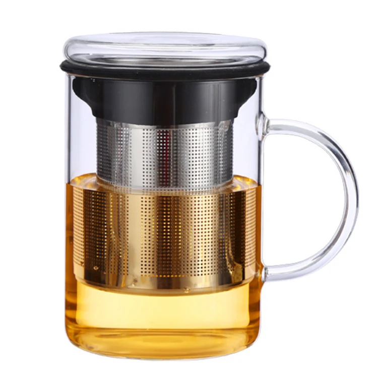 400ml High Borosilicate Glass Tea Cups  with Glass Lid and Stainless Steel Infuser for Loose Tea