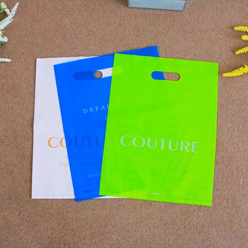 Eco-Friendly 12x15 inch Die Cut Handle Plastic Shopping Bags Heat Seal Gusset Type for Shoes shopping bag plastic bag