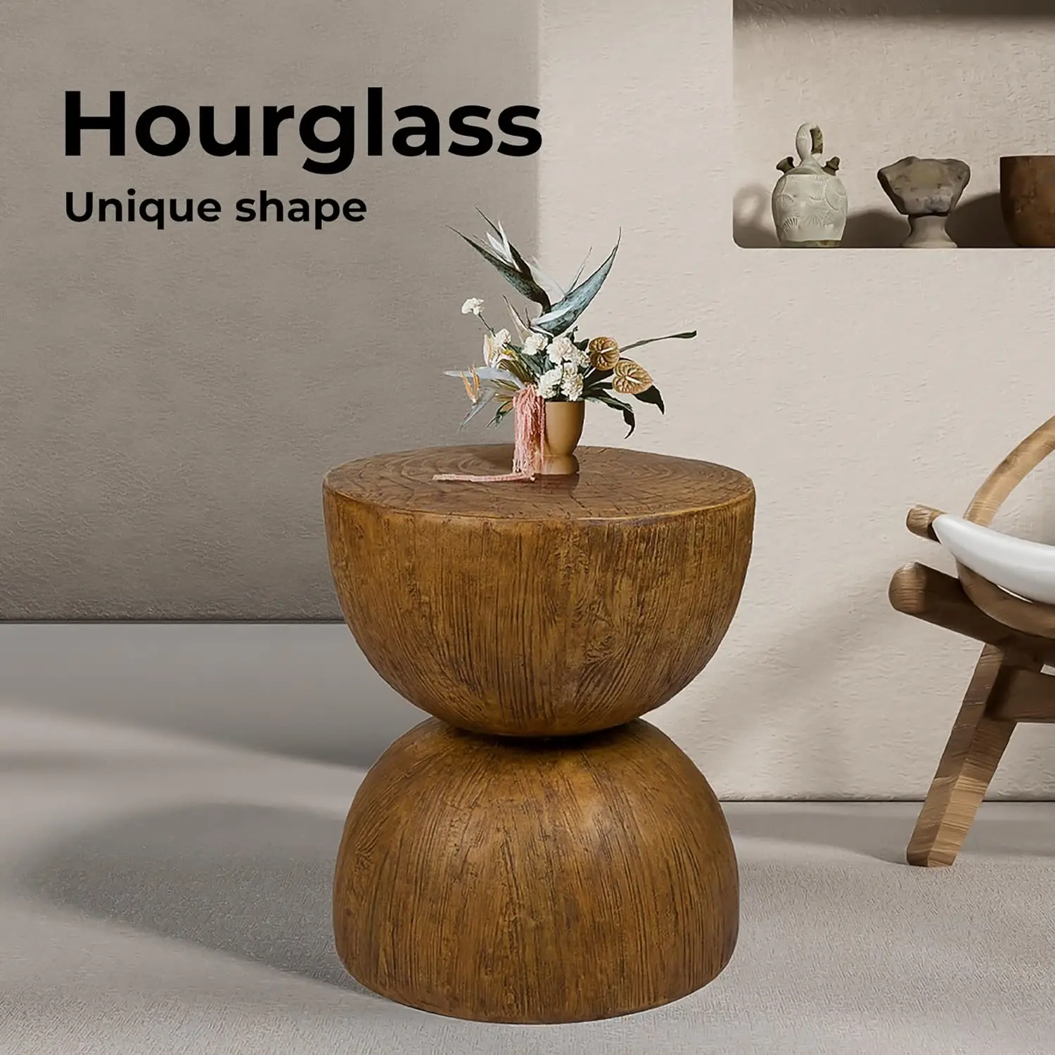 Stylish Sidekick for Any Sofa, Bed, or Little-Used Corner Natural Texture, and Elegant Style Wood Drum End Table