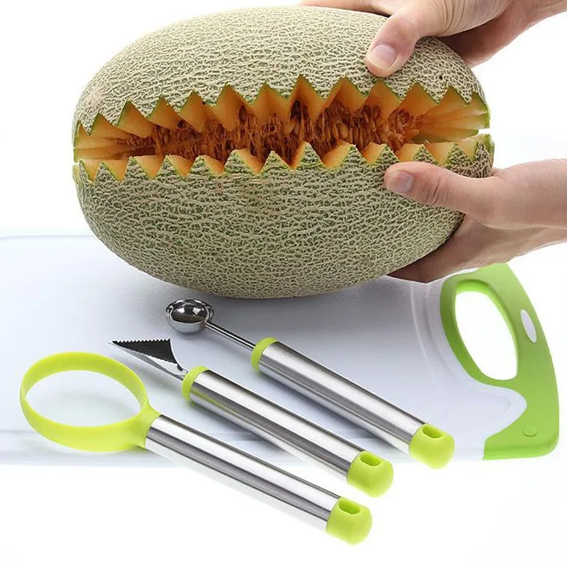 Ice Cream Ball Spoon Double Stainless Steel Melon Baller Kitchen Cut Watermelon Carving Fruit Digging Spoon Platter
