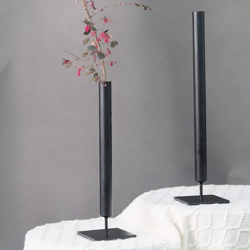 Iron Floral Wabi Sabi Style Ornament New Chinese Black Dried Flowers Metal Decorative Vase Home Decoration