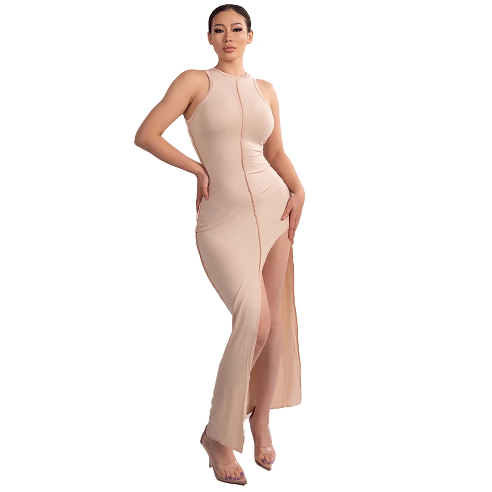 9326  Women Dresses Sexy High Split Cotton Bodycon Elegant Club Wear Women Clothes Casual Dress