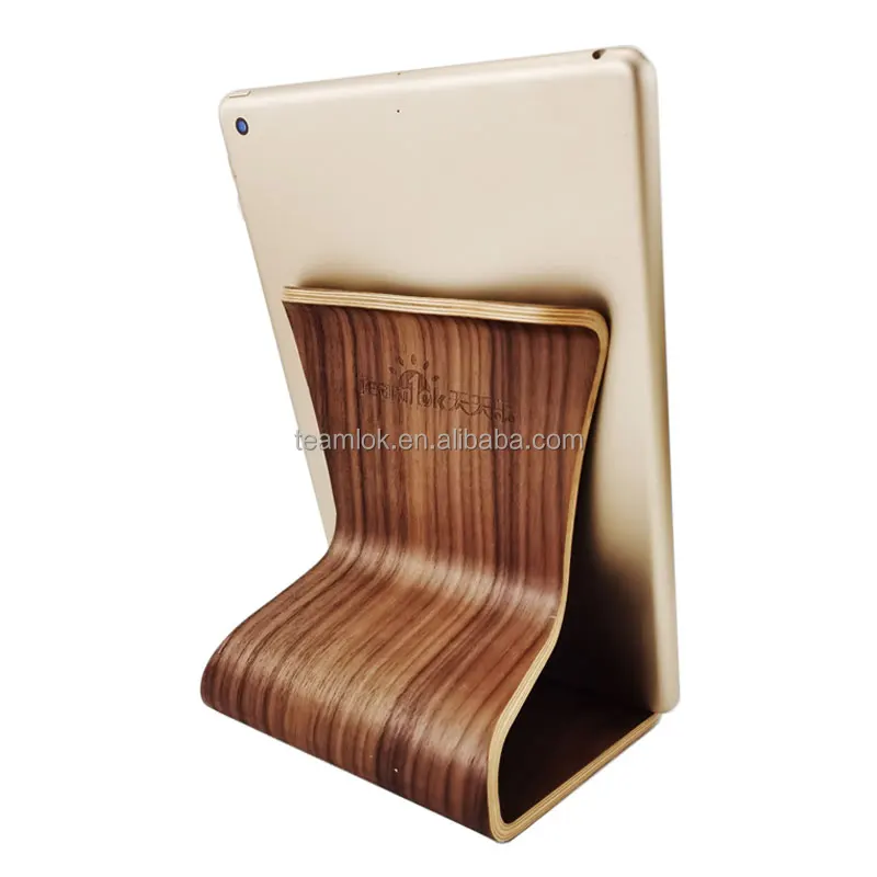 Factory Wholesale Wooden Holder for iPad Anti-Slip Universal Phone Tablet Dark Wood Stand Holder for iPhone Desktop Tablet Stand