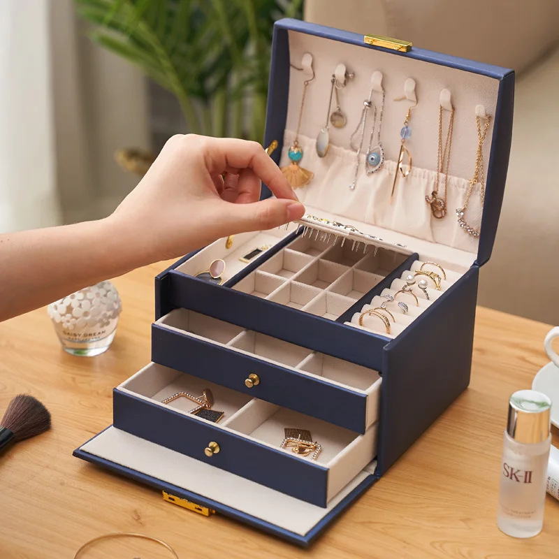 Luxury Leather Velvet Jewelry Organizer Gift Packaging  Necklace Jewellery Pouch Bracelet Set Jewelry Big Box