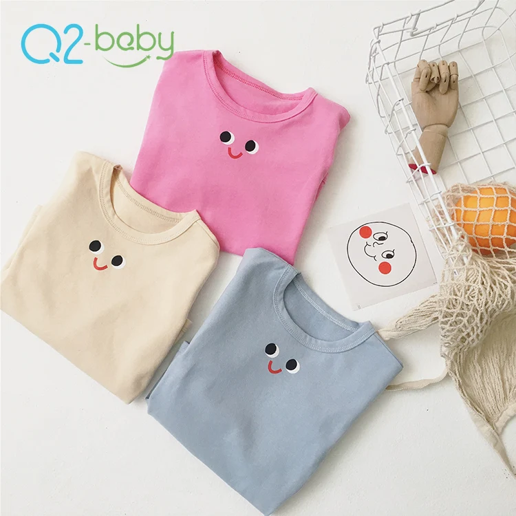  Q2-baby с любимыми персонажами из мультфильмов рисунком глаза мягкие хлопка; Одежда овальным вырезом; длинными рукавами футболка для