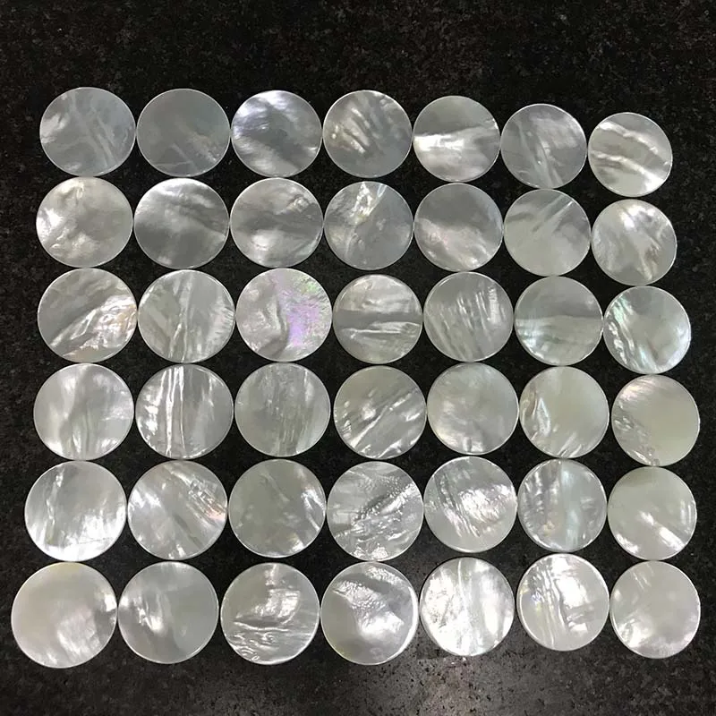 Cheap 30mm White Mother of Pearl Shell Chips Blanks Cut Round Mop Flakes Inlay Jewelry
