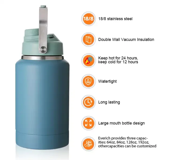 Food Grade 64oz 2in1 Dog Travel Water Bottle pets Stainless Steel with food containers feeder  Dog Bowls Travel Accessories