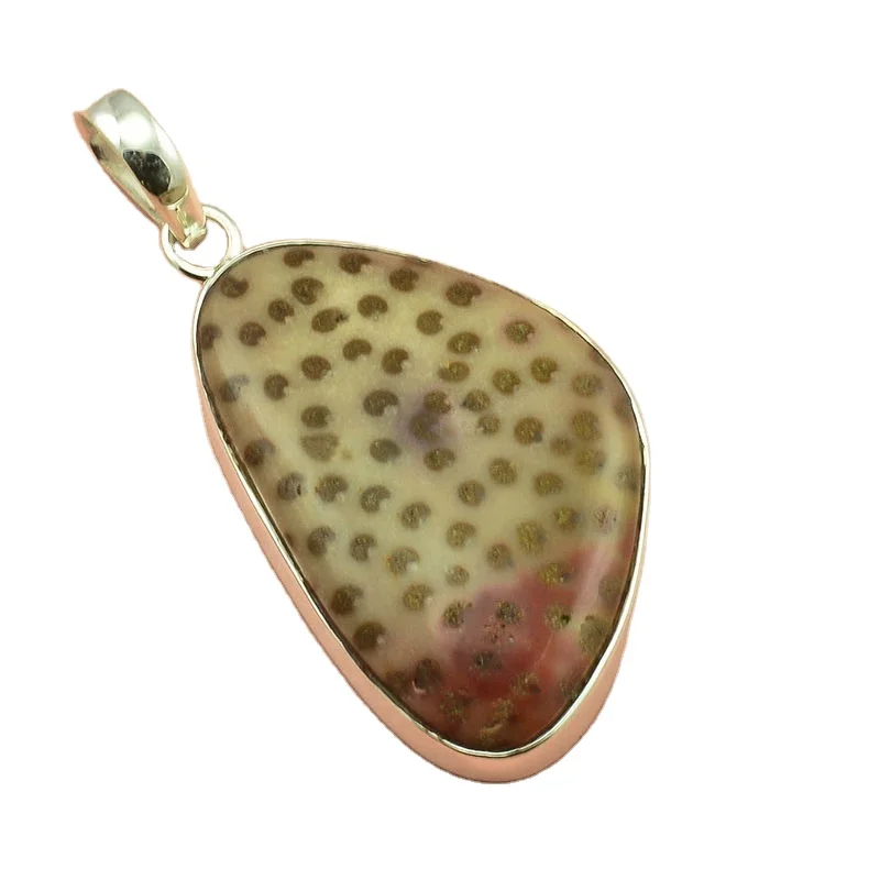 Natural dinosaur bone gemstone pendant for women and girls 925 sterling silver festival jewelry custom wholesale pendants