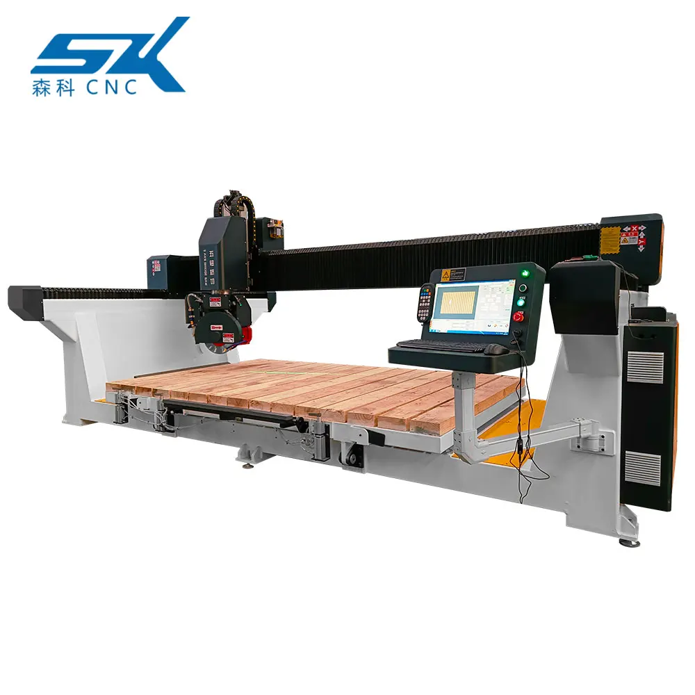 5 axis porcelain cnc quartz bridge saw type blade block slab stone cutting cutter engraving machine with vacuum manipulation