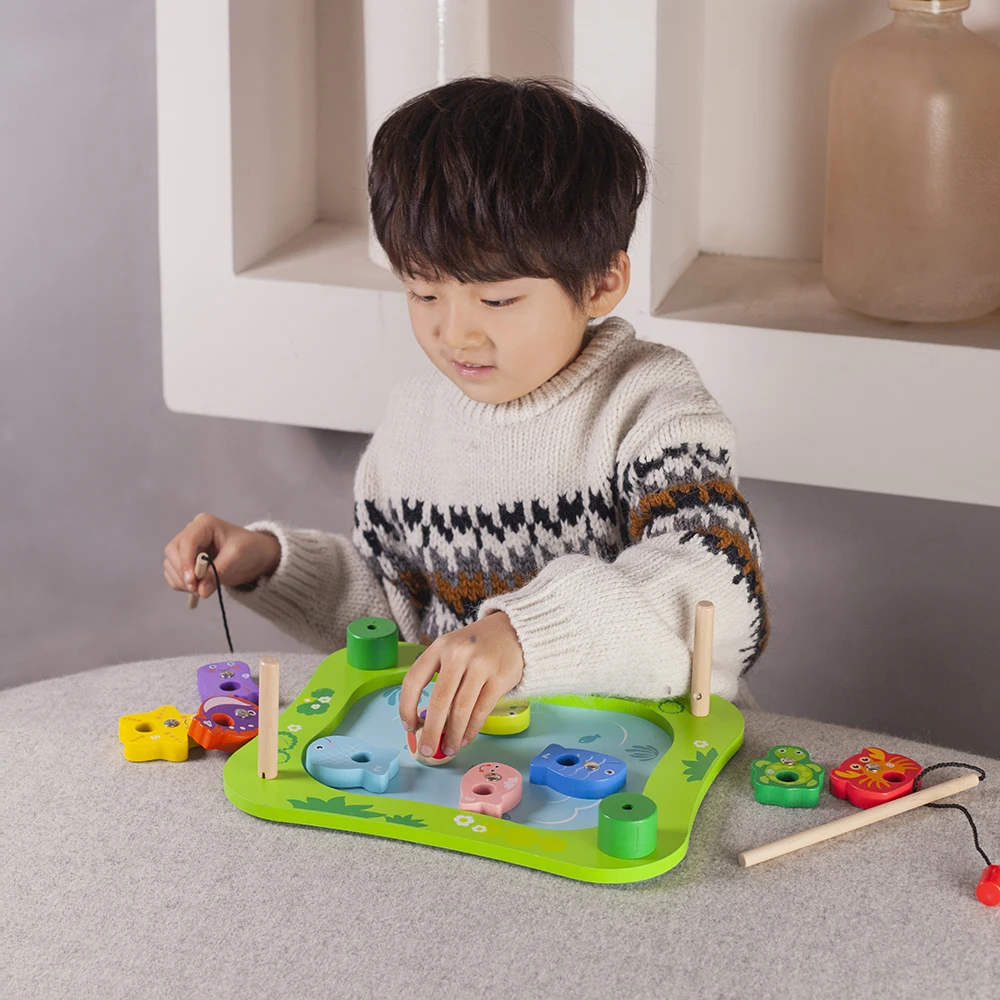 Montessori kids educational toys fishing game wood magnetic fishing game wood magnetic wooden fishing game