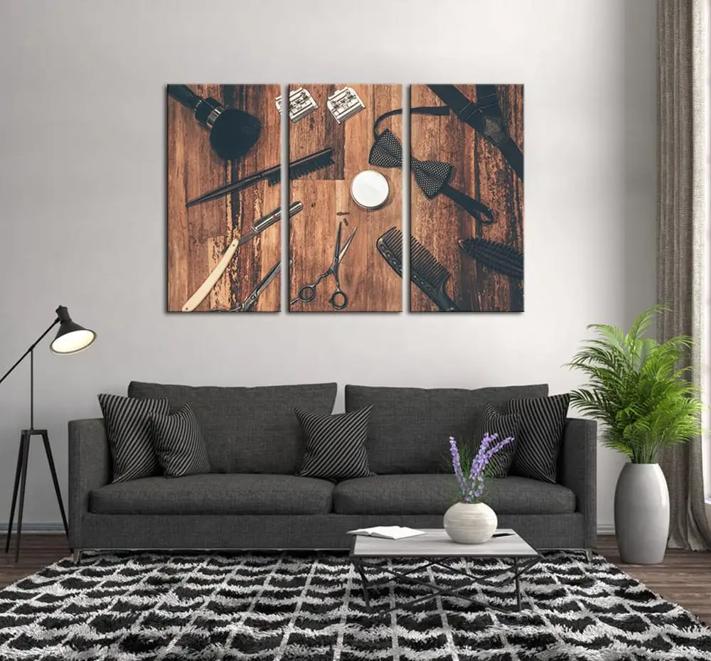 Modern Canvas Painting Wall Art Barber Shop Decor Hair Cutting Tools Scissors  Picture Beauty Salon Artwork  Home Decoration
