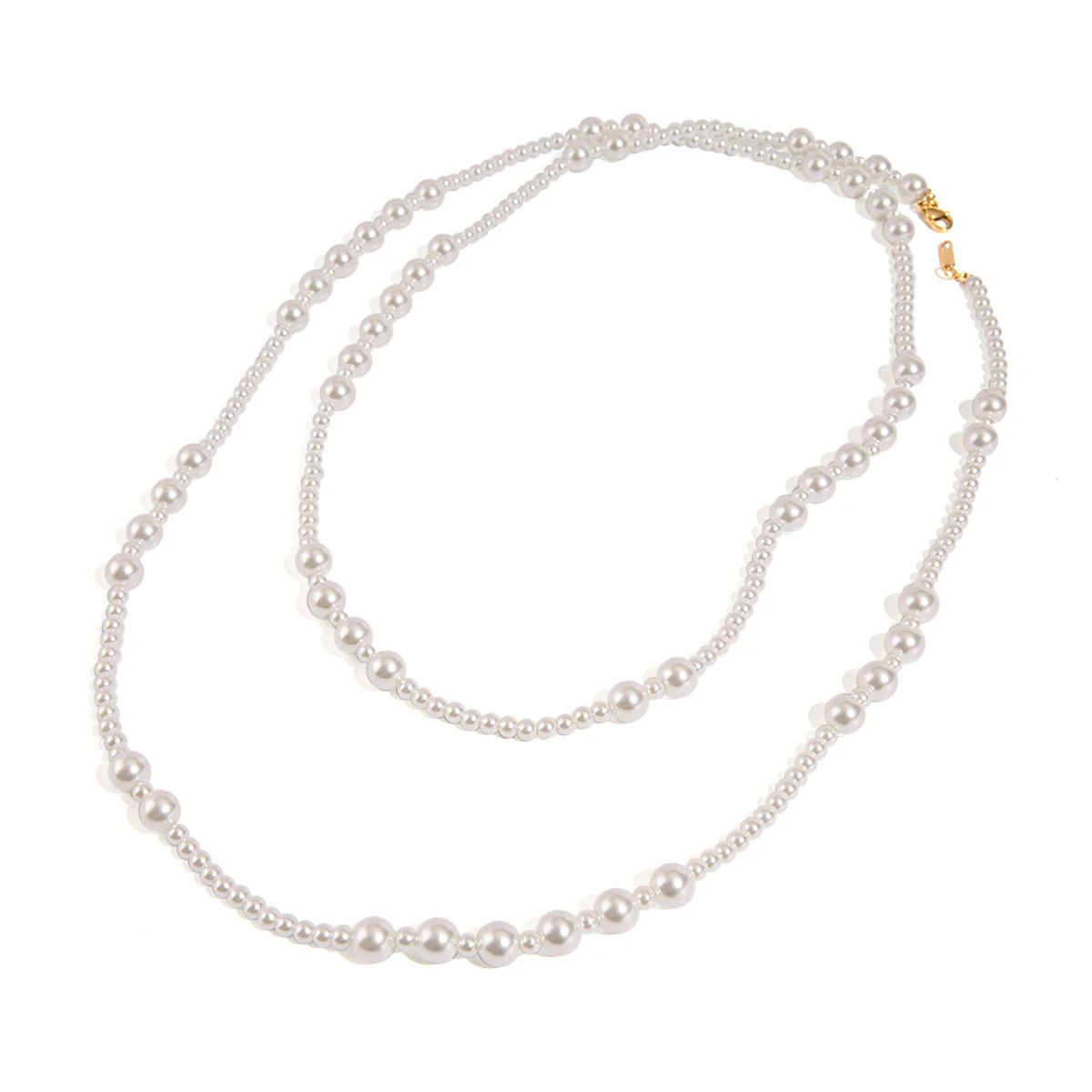 J&D Long Glass Pearl Beaded Sweater Necklace 18K Gold Stainless Steel Necklace with 4MM and 8MM Pearls 120cm