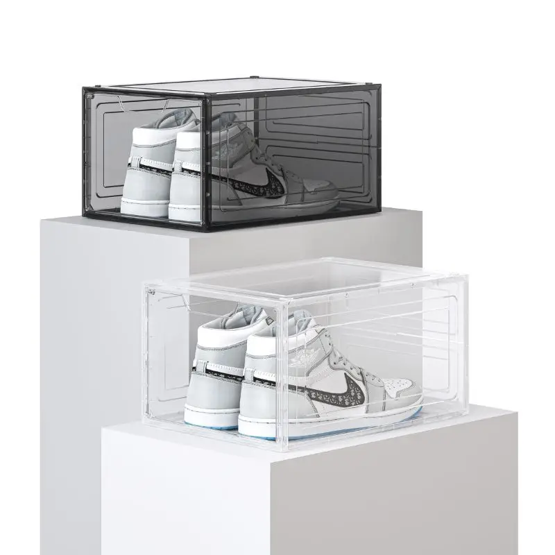 all clear Plastic Folding shoe box plastic Custom Foldable Dustproof organizer Rack Stackable Storage Container with magnetic