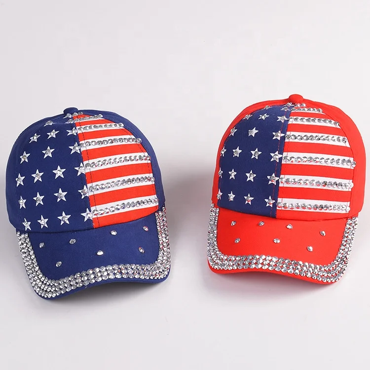 New Design Rhinestone America Flag Hat Casual Diamond USA Baseball Hat