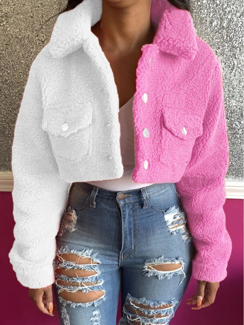 Faux fur coat Cropped Jackets Wholesale Winter Clothes For Women Patchwork Faux Fur Fluffy Coat