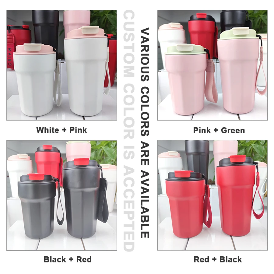 Custom Logo Double Bubbler 380Ml 500Ml Stainless Steel Travel Cup Coffee Insulated Mugs with Lid and Straw Cover