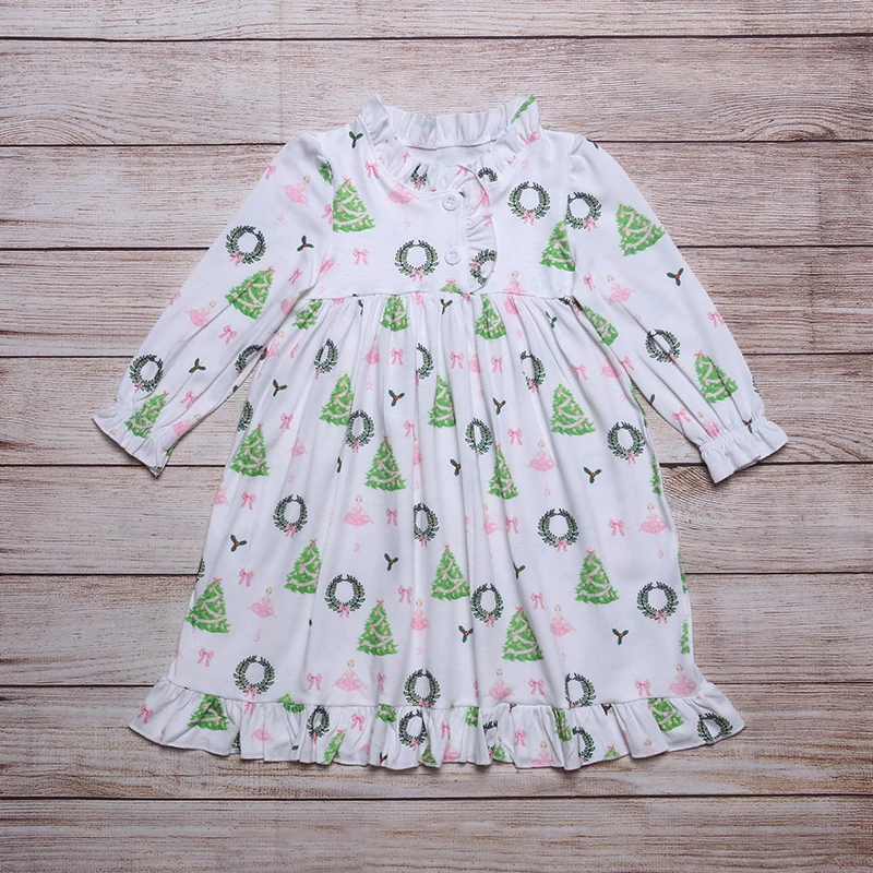 RTS wholesale girl  Christmas gown printed  boutique