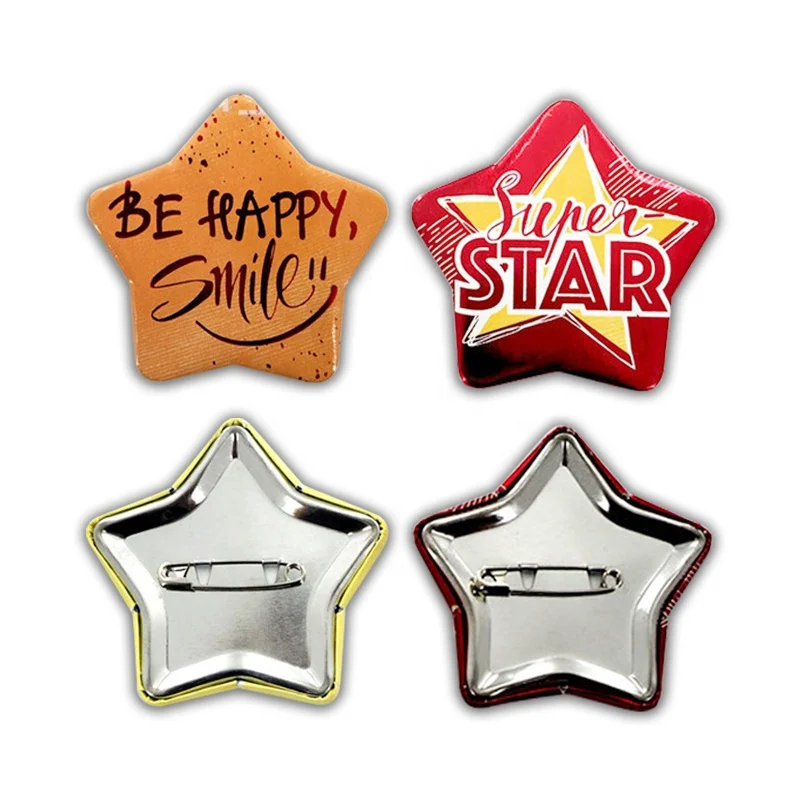 Wholesale Promotional Gift Maker batch print Anime Star Shape Mould Metal Tin Button Pin Badge