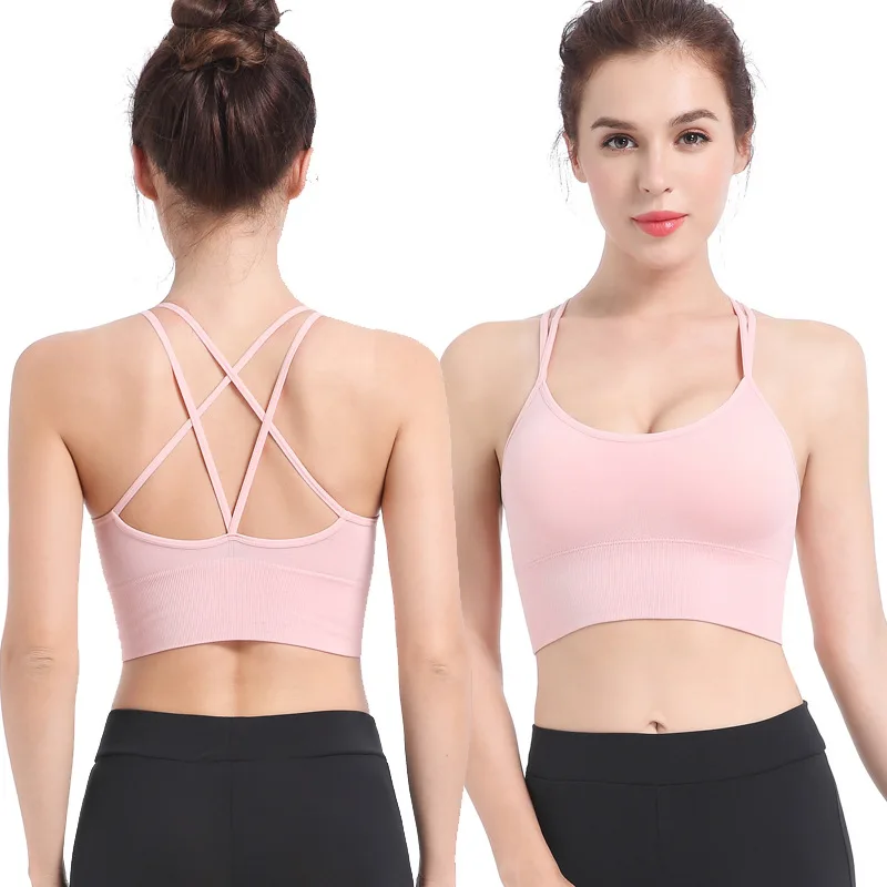 Thin Strap Cross Beautiful Back Yoga Sports Bra Crisscross Back Underwear Cross-back Large Size Bra U-shaped Neckline