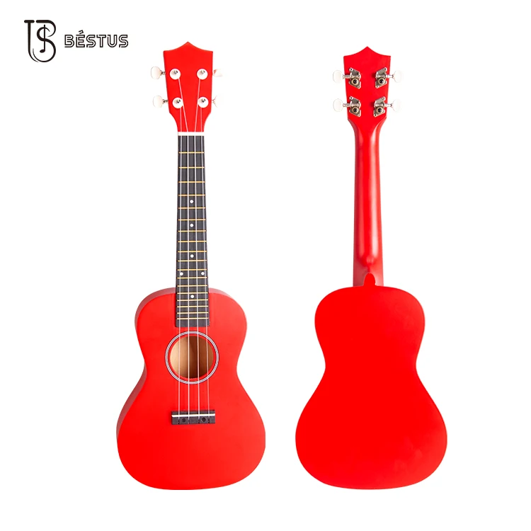 2021 Hot Sale Red color Factory price  Linden Ukelele For practice 21 inch Soprano Wood Ukulele