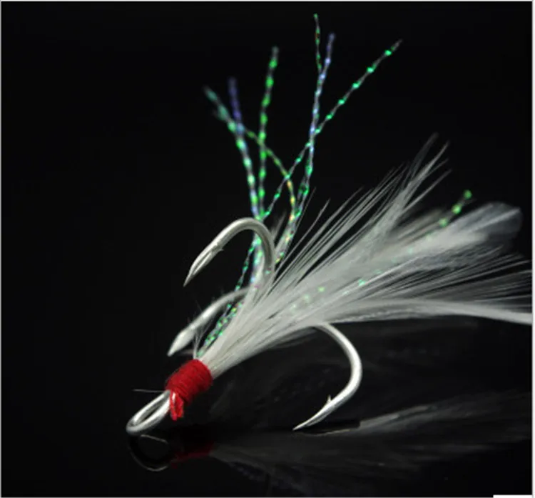 New 2/4/6/8/10# Feather Treble Super Fluke Bulk Bend Fishing Hook Triple Balik Inesi Round Saltwater Bass Tackle Tools