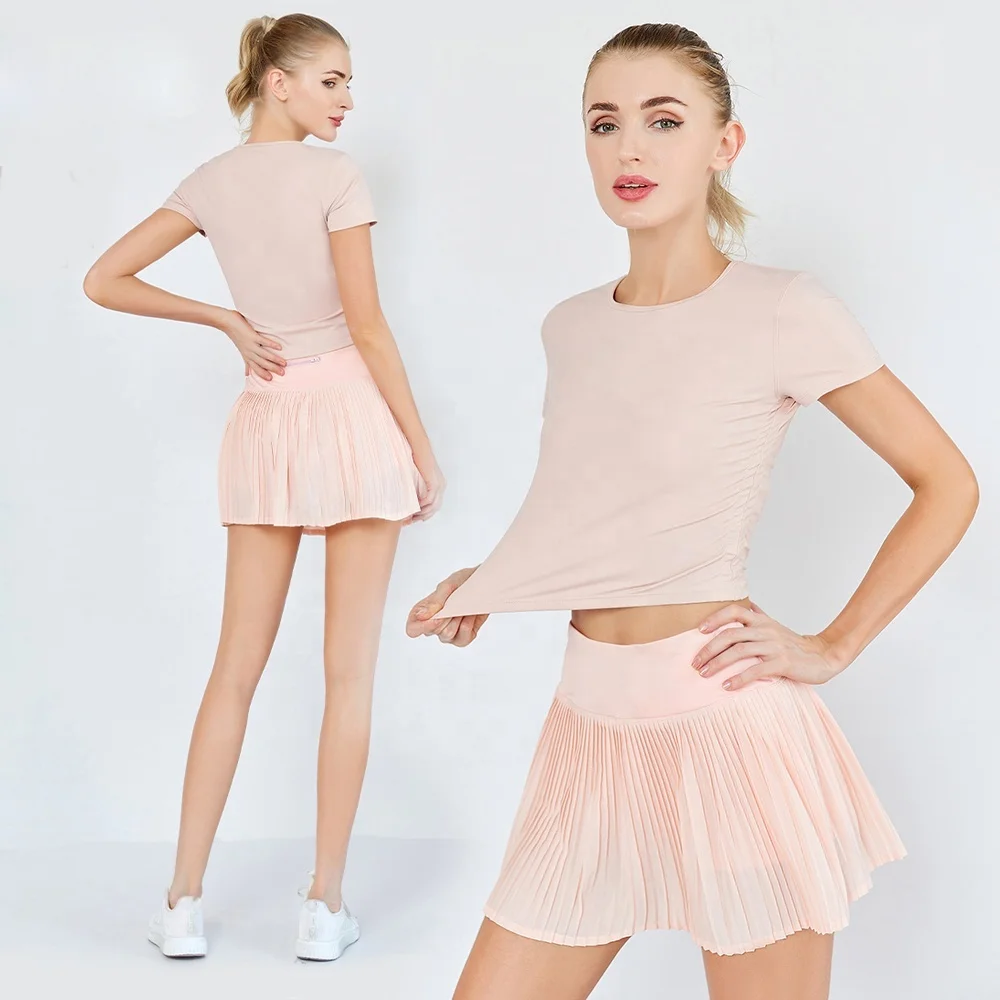 2021 быстросохнущая одежда для тренажерного зала из полиэстера и спандекса от производителя розовый летний комплект для йоги 2 предмета Женский комплект теннисного платья большого размера