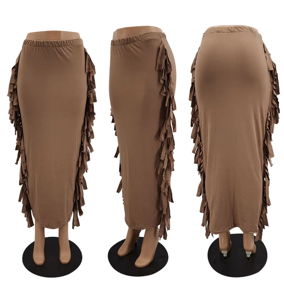 D2250 Fall High-Quality Fashion Style Brushed Fabric Cute Two-Sided Fringed Half Length Women Skirts