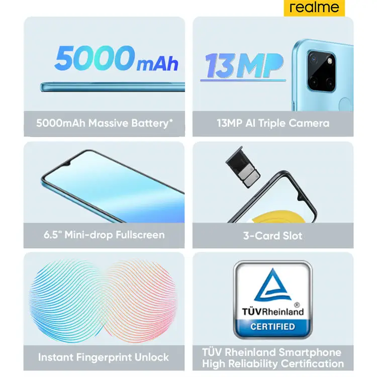 Global Version realme C21Y 3GB RAM 32GB ROM Smartphone Octa Core Processor 6.5inch 5000mAh Battery 13MP AI Triple Camera