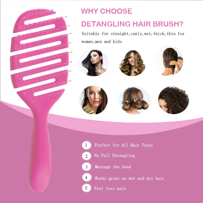Private Label Wholesale Curly Vent Detangling Hair Massage Brush Portable Plastic Hair Brushes For Women