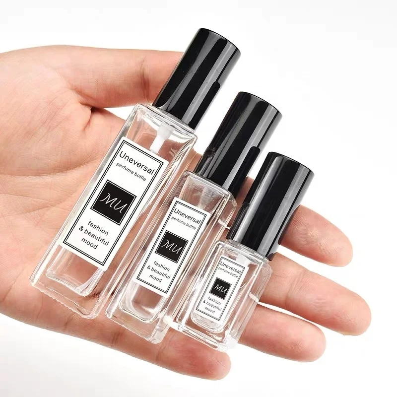 Wholesale Customized Logo 10ml 30ml 50ml 100ml Clear Square Refillable Spray Atomizer Empty Oil Glass Perfume Bottles With Pump