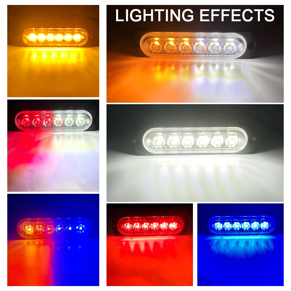 12v 6 LED Emergency Light Amber Red Blue 3 watt Truck Strobe LED Warning strobe Light